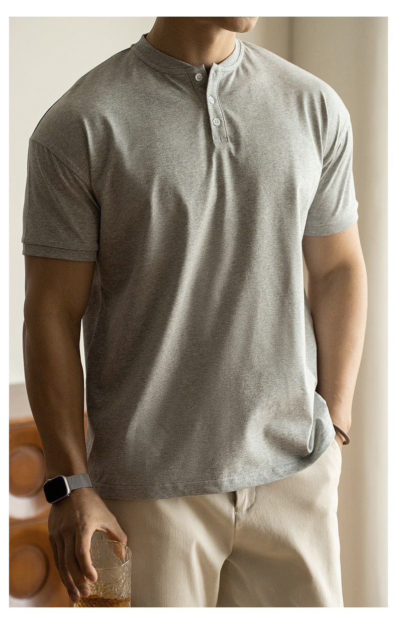 Herren T-Shirt mit Mao-Kragen aus Baumwolle im Freizeitstil - Damien