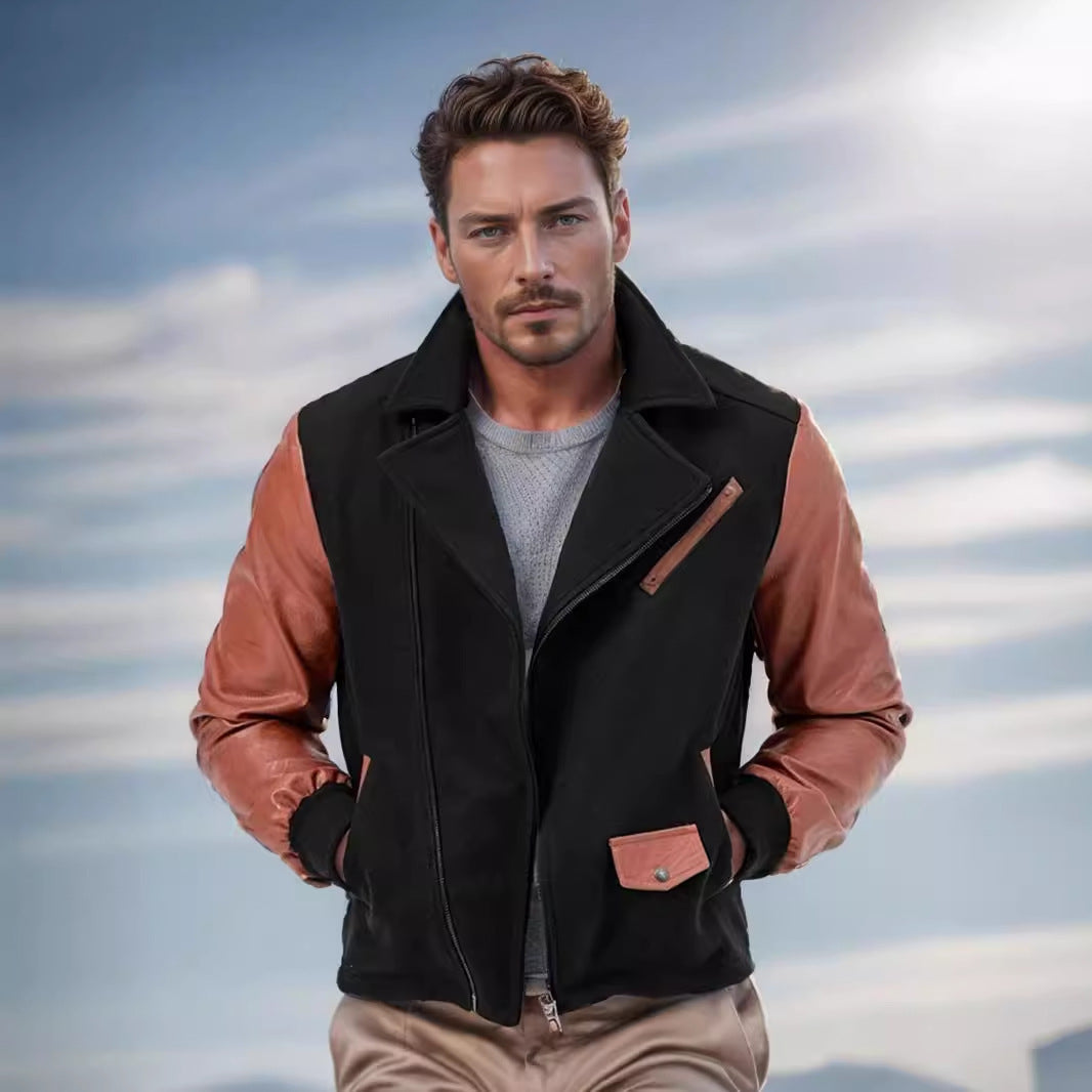 Herren elegante Bikerjacke mit kontrastierenden Ärmeln Aliams