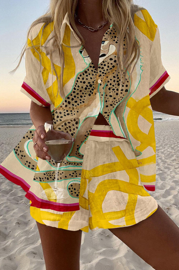 Casima – Kurzes Leinen-Set mit Gepardenmuster