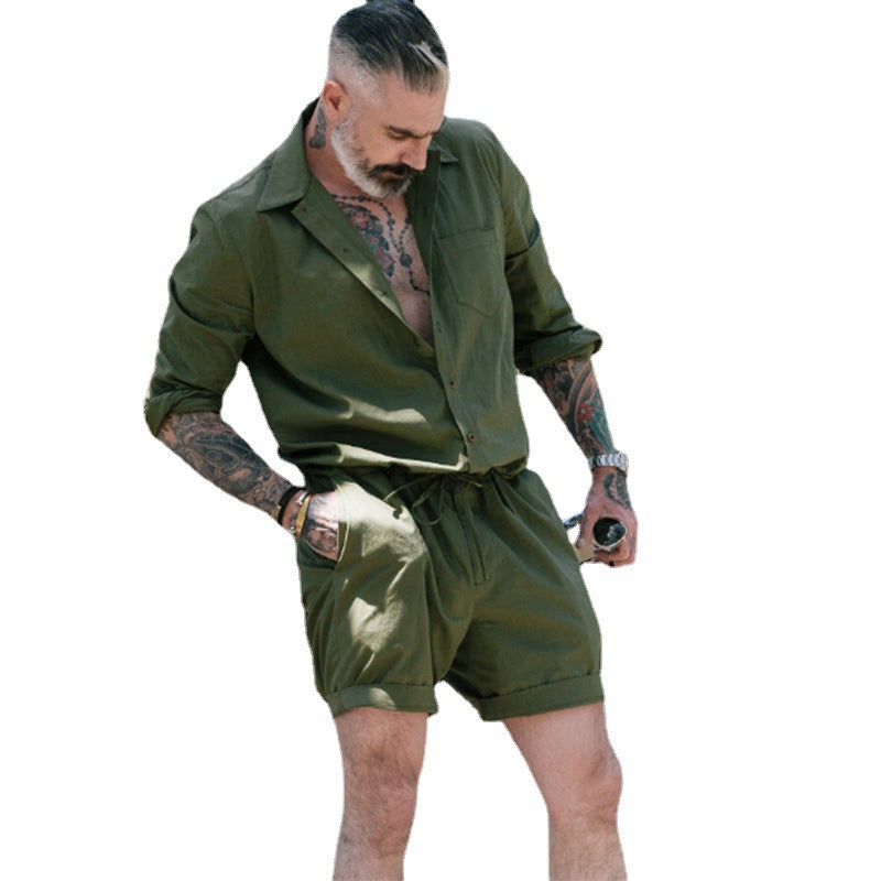 Herren luftiges Freizeit-Set mit Kurzarmhemd und lässigen Shorts Aliams