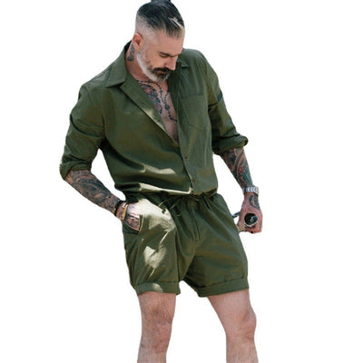 Herren luftiges Freizeit-Set mit Kurzarmhemd und lässigen Shorts Aliams