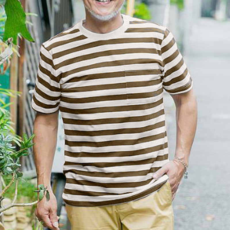 Herren klassisches Streifen-T-Shirt mit Brusttasche Aliams