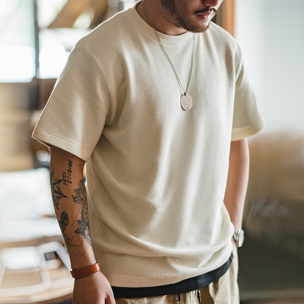 Kurzärmeliges weißes Herren-T-Shirt mit Waffelstruktur - Brando