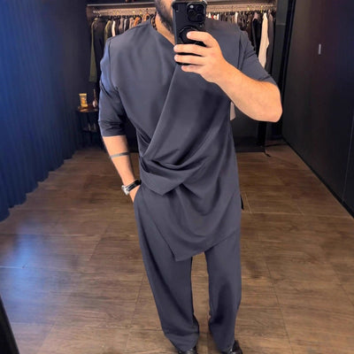 Herren stylische Wickelbluse mit Drapierungsdetails Aliams