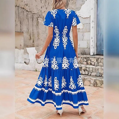 Martha - Maxikleid für Frauen, Sommer, V-Ausschnitt, Blumendruck