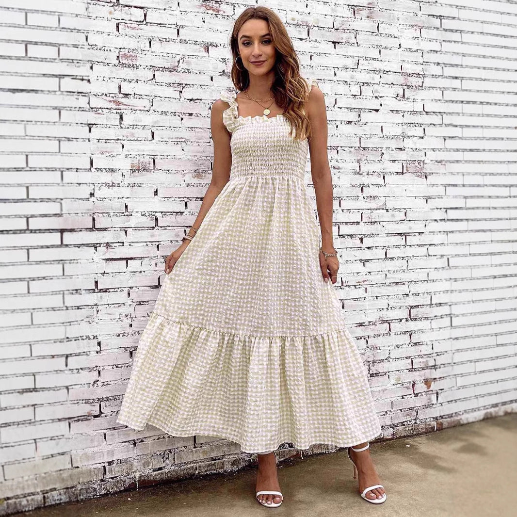 Erika - Langes Sommerkleid für A-Linie mit gesmokter Corsage & Trägern