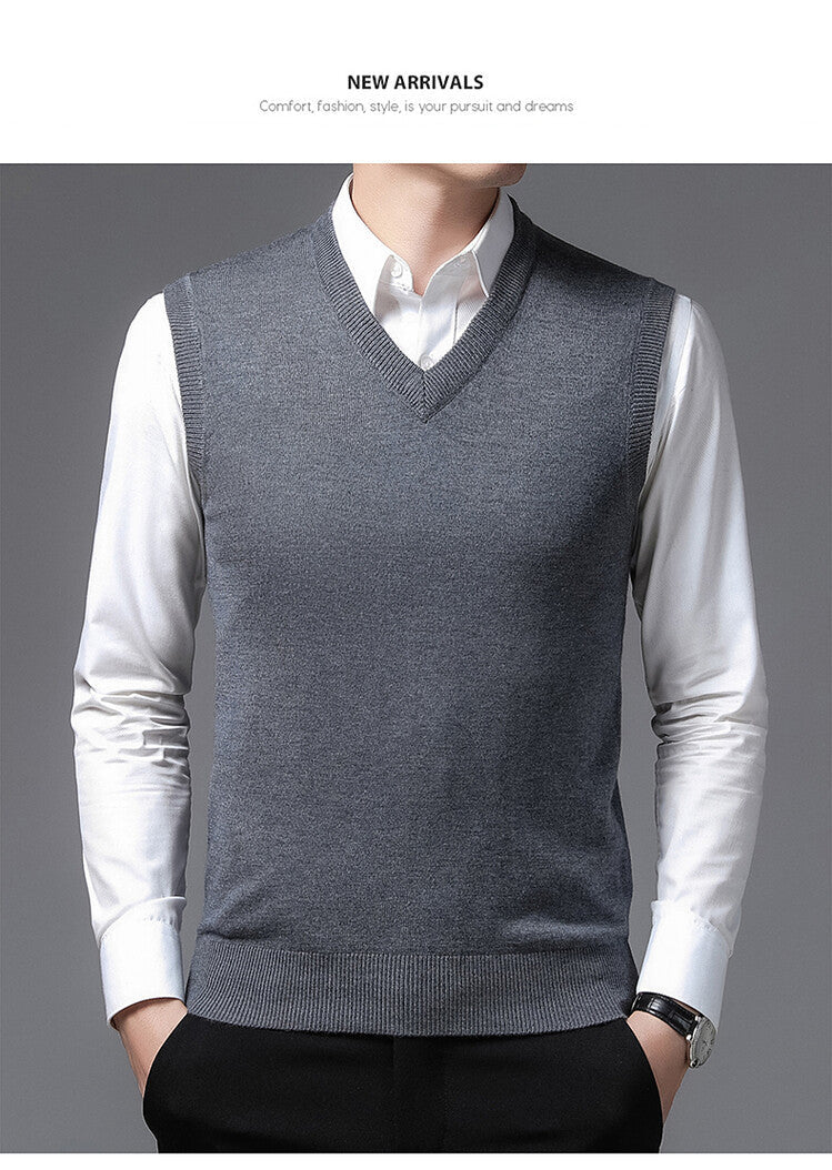 Herren V-Pullover aus feiner Baumwollmischung mit eleganter Struktur Aliams