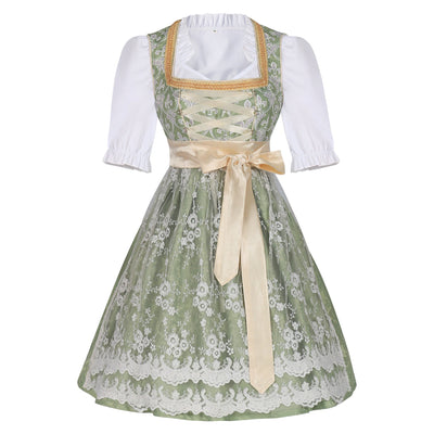 Oktoberfest Dirndl Kleid für Damen – Grünes Trachtenkleid mit Schürze & Bluse