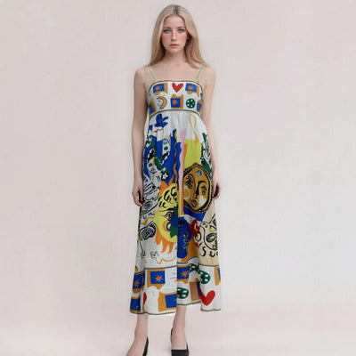 Anja - Trägerloses, hochtailliertes Sommerkleid mit Abstraktdruck