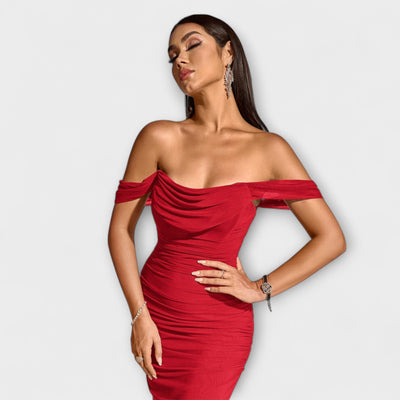 Ione - Off-Shoulder Ruffled Bodycon Dress