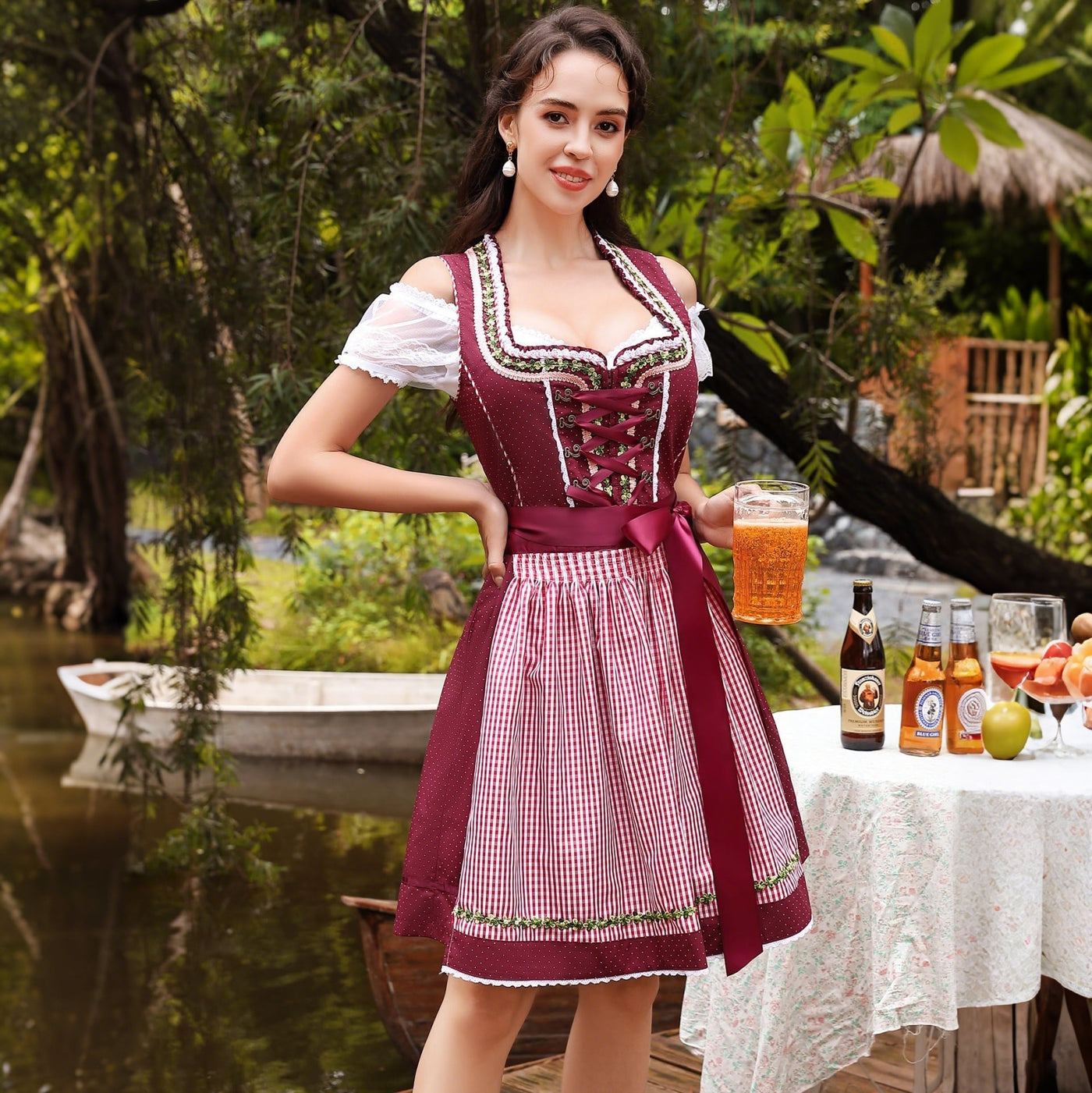 3-teiliges Dirndlset mit Schürze & Bluse – Oktoberfest | Traditionelles Trachtenkleid für festliche Anlässe