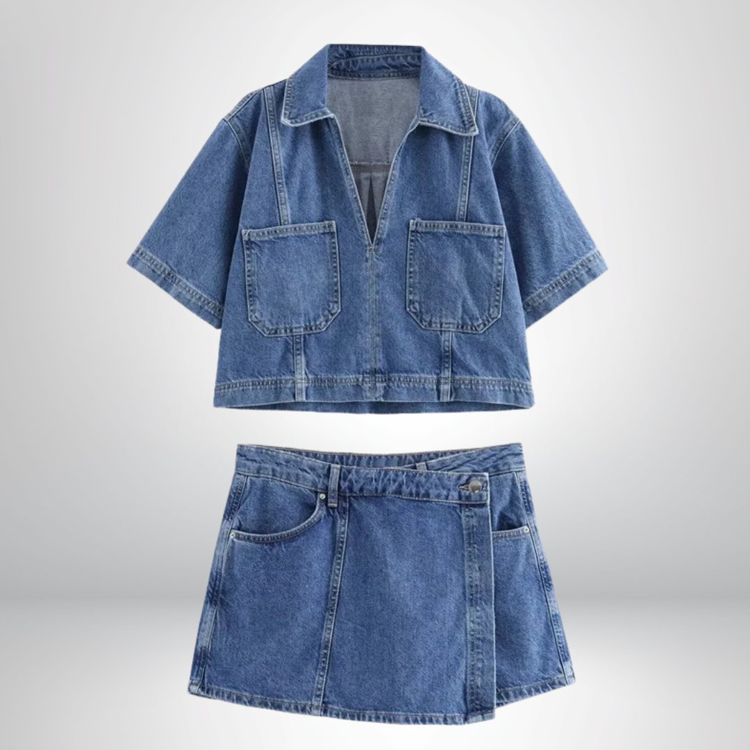 Jadwiga – Denim-Set mit V-Ausschnitt
