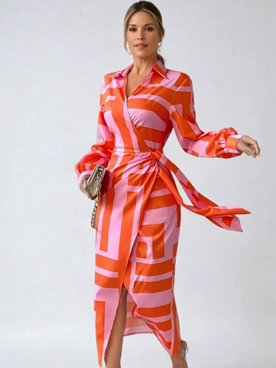 Brandt & Belle | Polo-Kragen V-Ausschnitt Midi-Kleid mit Seitenschlitz