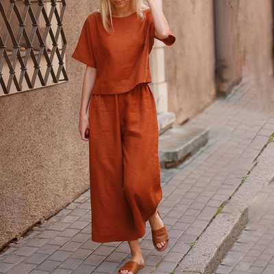 Top und Weit Geschnittener Hose Zweiteiliges Set für Damen