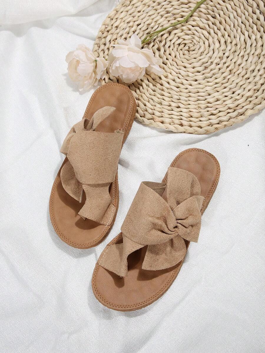 Ottilie – Damen Pantoffeln Schleife Veloursleder Zehentrenner Elegant