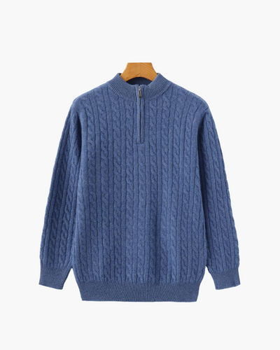 Damian | Blau Zopfmuster-Pullover & Wildleder-Loafer 2-teiliges Passendes Outfit