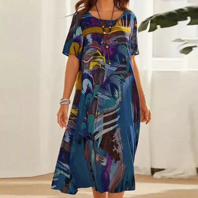 Lockeres Kurzarm Blumen Sommerkleid für Damen