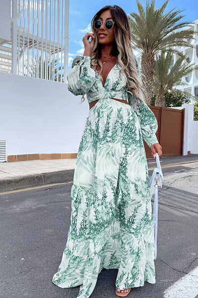 Damen Maxikleid – Leichter Stoff – Tropenprint – Ärmellos – Sommerstil