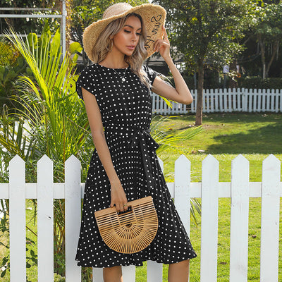 Petronella – Elegantes Polka Dot Midi-Kleid mit kurzem Ärmel für Damen