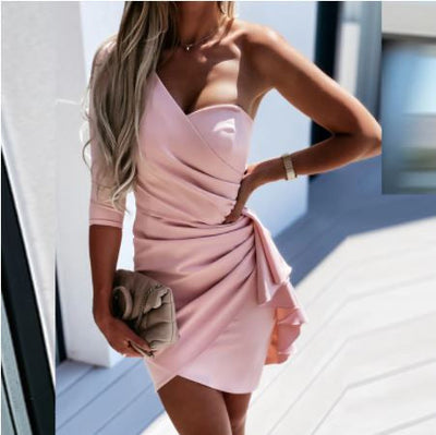 Ein Schulter Wickel Minikleid für Damen