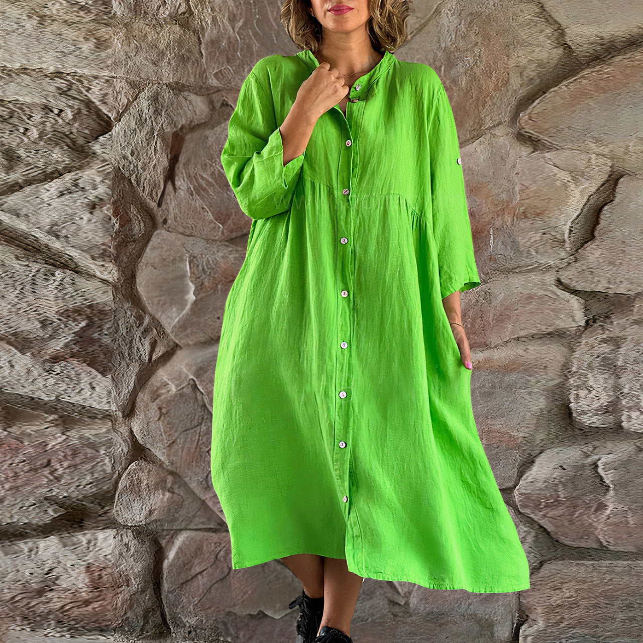 Oversized-Leinen-Sommerkleid für Damen