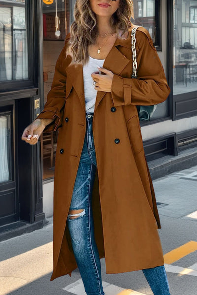 Langer Damen Trenchcoat – Zweireiher, Tailliert & Atmungsaktiv – Elegant