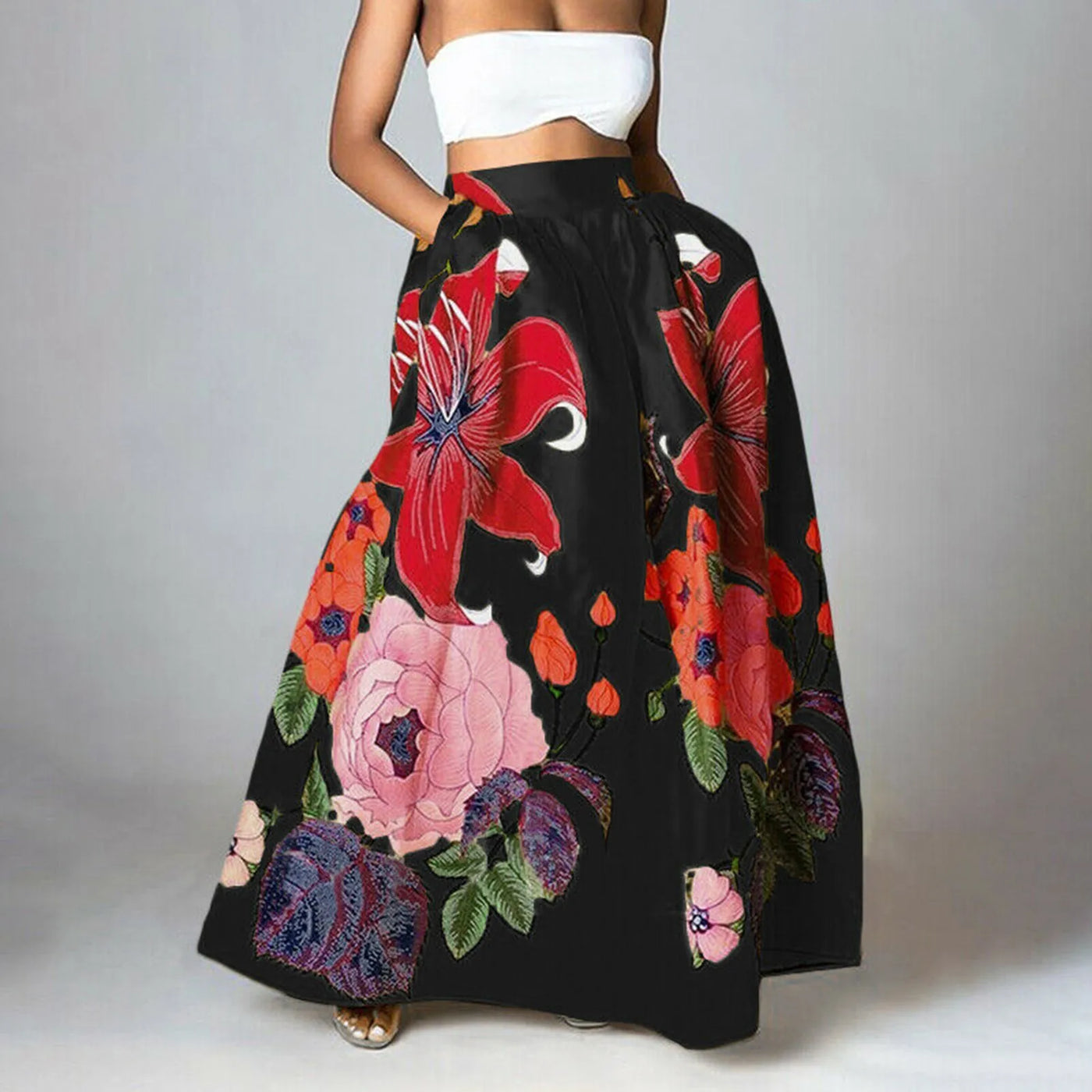 Damen Maxi-Rock mit Blumenprint, hochtailliert und stylisch