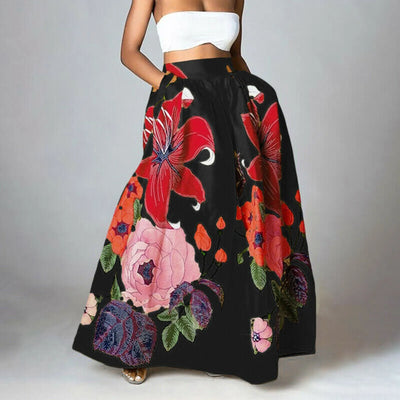 Damen Maxi-Rock mit Blumenprint, hochtailliert und stylisch