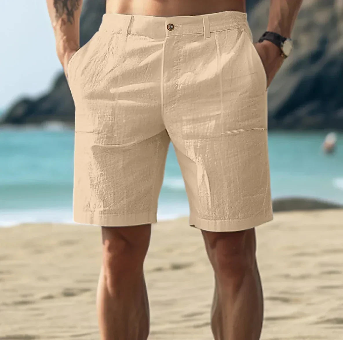 Sommer Leinen Shorts mit Taschen für Männer