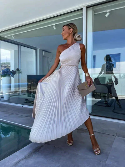 Damenkleid plissiert asymmetrisch elegant | Für Sommer oder festliche Anlässe