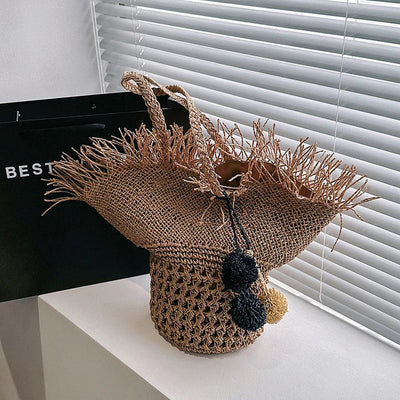 Große Strohtasche Damen – Handgefertigte Strandtasche Sommer Shopper