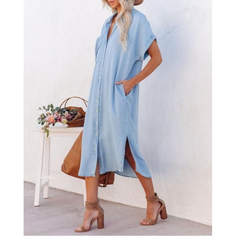 Oversized Knöpfen Hemdkleid für Damen
