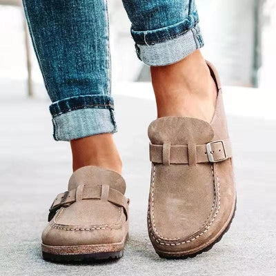 Damen Sommer Wildleder Loafers mit Schnallendetail