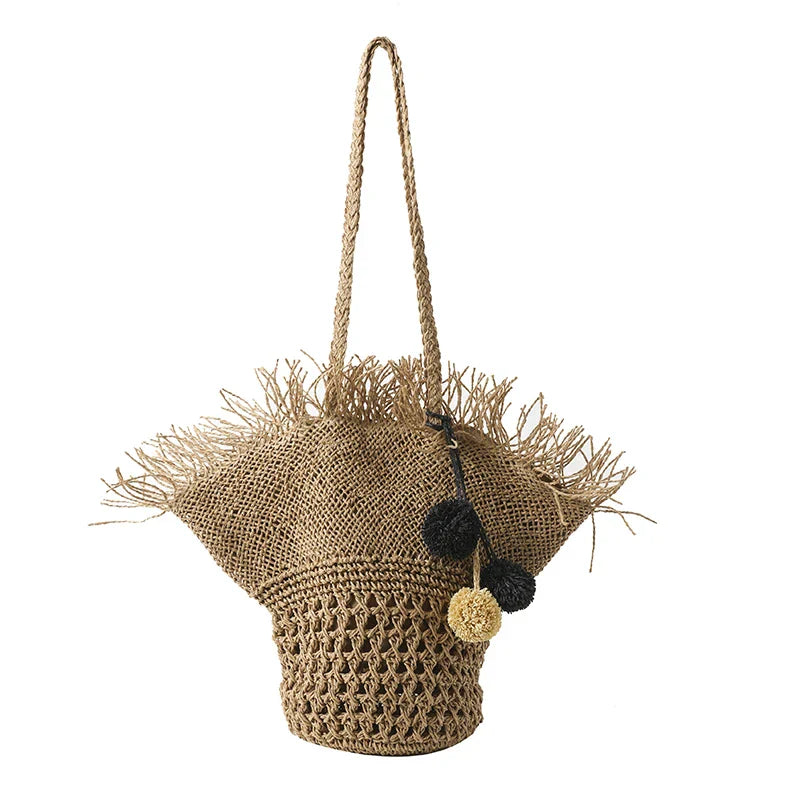 Große Strohtasche Damen – Handgefertigte Strandtasche Sommer Shopper