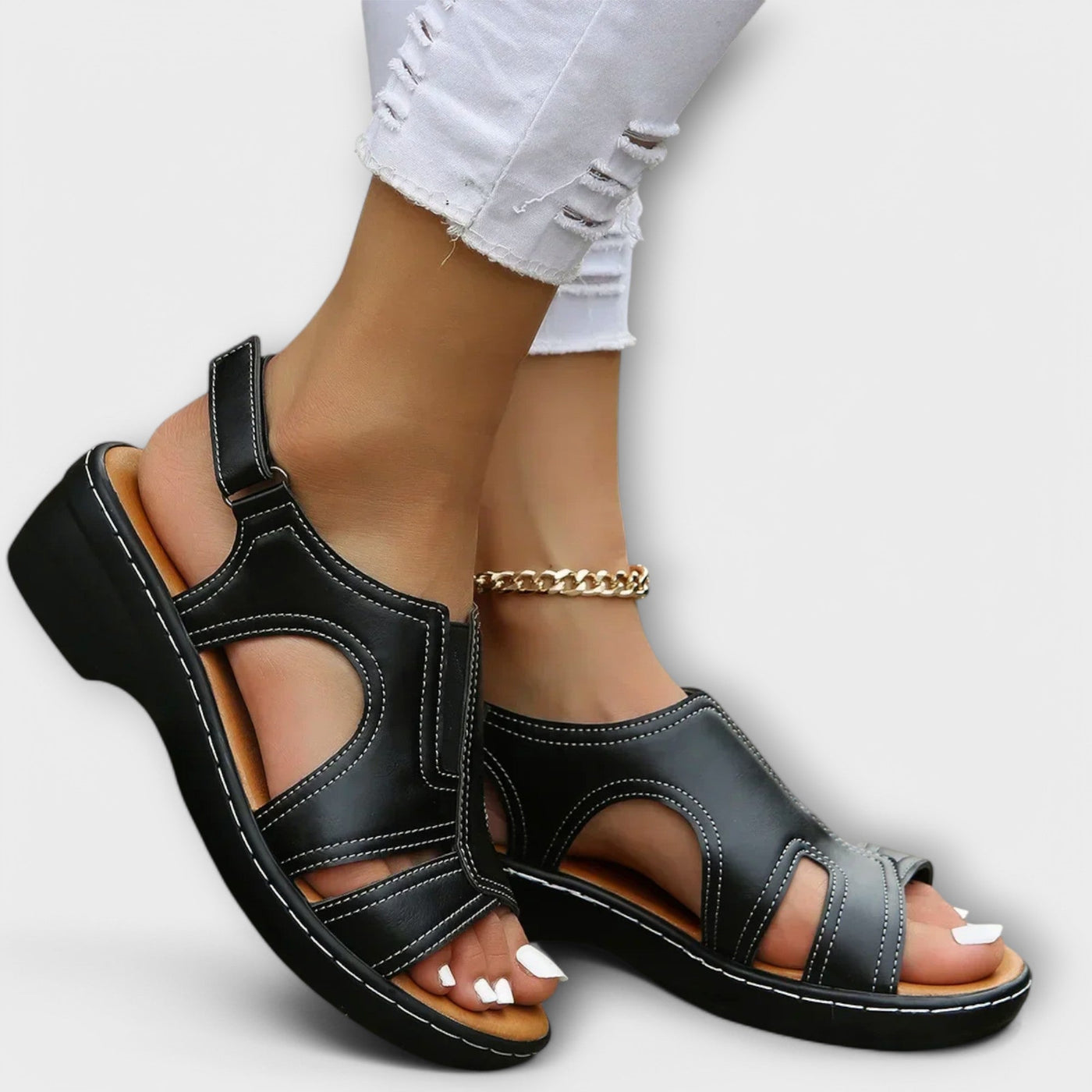 Christina - Orthopädische Ledersandalen mit Komfortabsatz