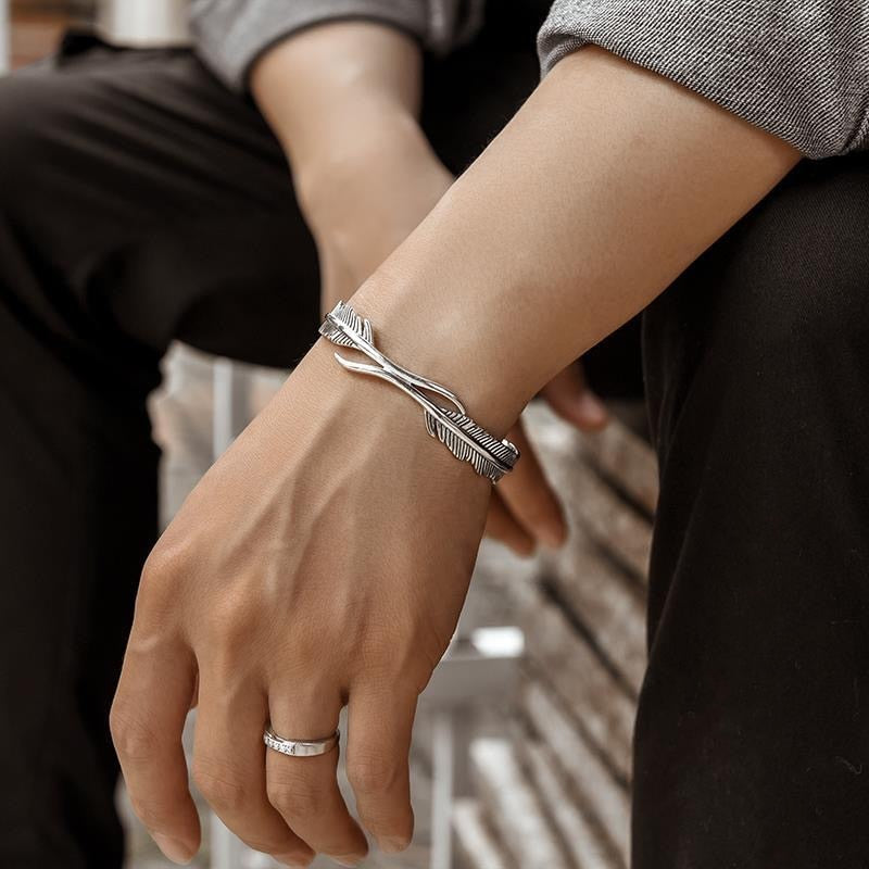 Sterling Silber Feder Manschettenarmband Für Damen