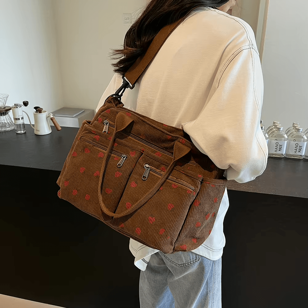 Bestickte Cord Tasche mit Struktur und liebevollen Details für Frauen