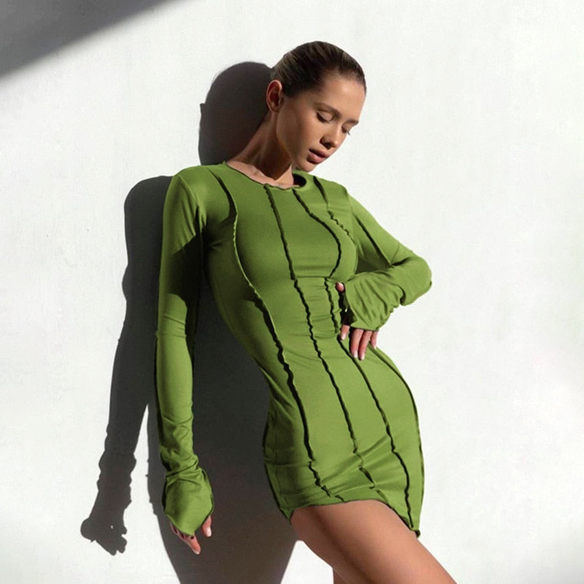 Langärmliges Bodycon Minikleid mit Rüschen für Frauen