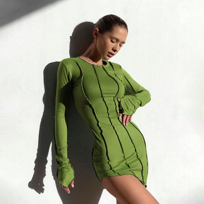 Langärmliges Bodycon Minikleid mit Rüschen für Frauen