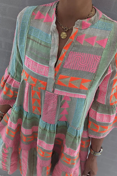 Damenkleid Mit 3/4 Ärmeln Und Geometrischem Muster | Mini