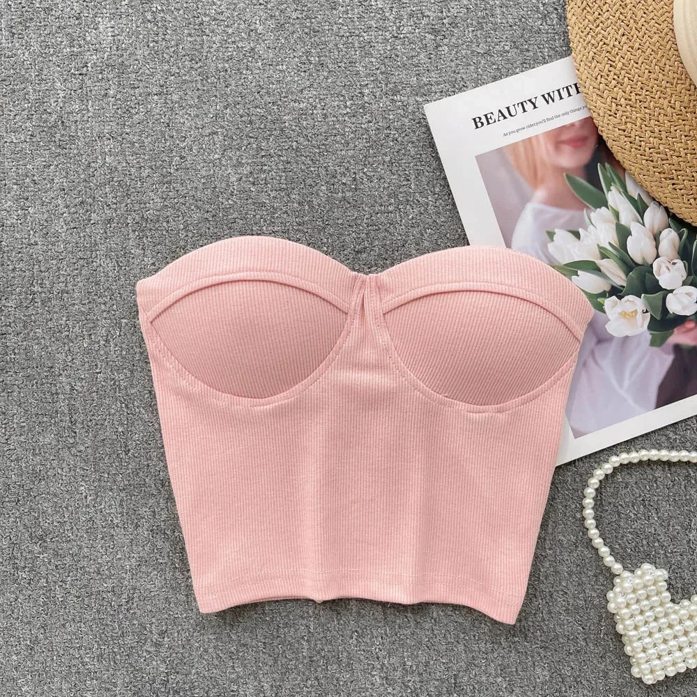 Bustier-Top mit Rippstruktur und geformten Cups für Damen