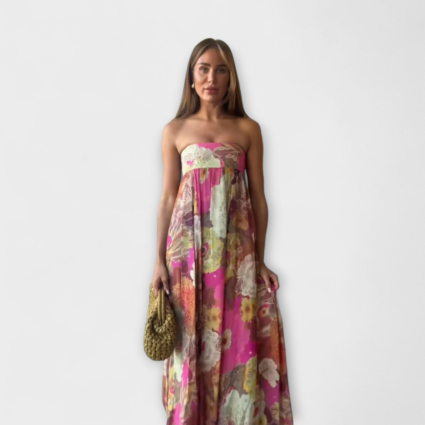 Elegantes Retro Strapless Faltenmaxikleid