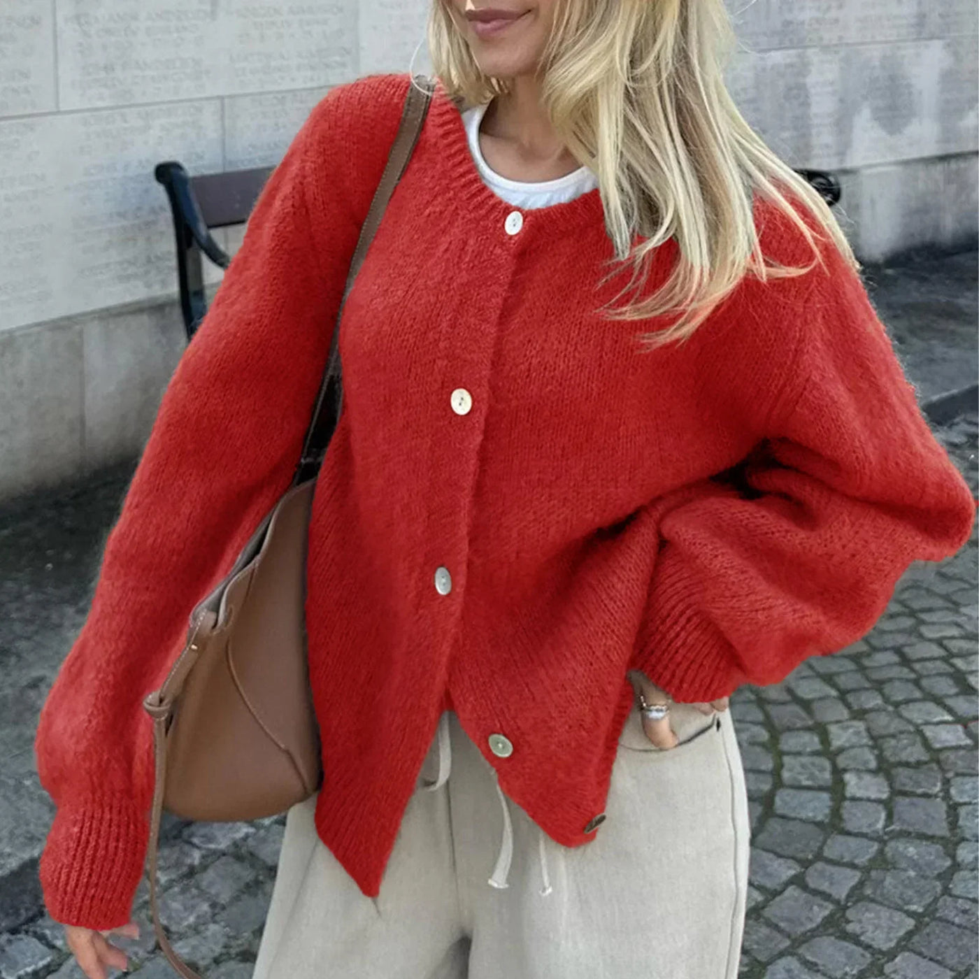 Hannah - Flauschiger Strick-Cardigan mit Knöpfen für Damen