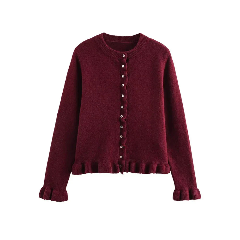 Brand & Belle | Chic Strickjacke mit Knöpfen und Rüschen