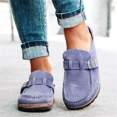 Damen Sommer Wildleder Loafers mit Schnallendetail