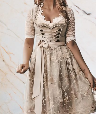 Damen Festliches Beige Oktoberfest Dirndl Kleid