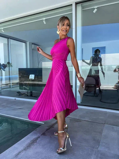 Damenkleid plissiert asymmetrisch elegant | Für Sommer oder festliche Anlässe