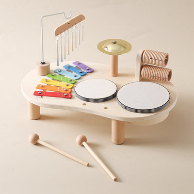 MelodyPlay Holzmusikspielzeug – All-in-One Pädagogisches Instrument für Kleinkinder mit Trommeln, Xylophon & Glocken
