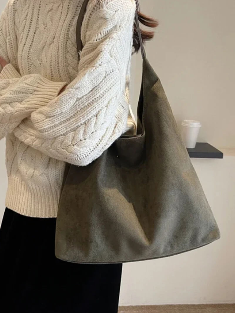 Elegante vegane Wildleder-Tasche – Geräumige Schulterhandtasche