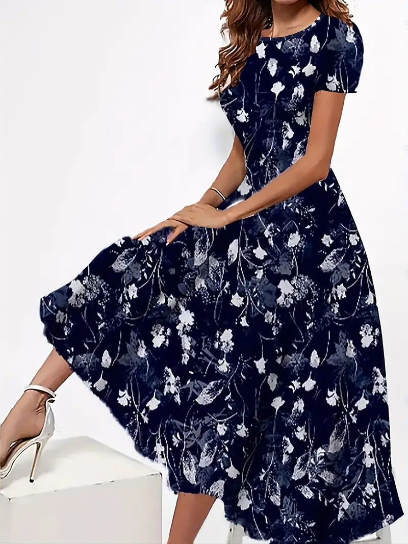 Tabea - Damen Kleid blumiger Rundhalsausschnitt, leichtes